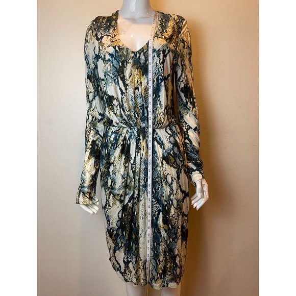 NWT Kenneth Cole Womens Snake Print Sheath Dress V Neck Long Sleeve Multicolor M - Picture 2 of 10
